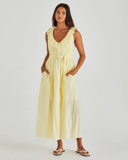 Sass Lilla Ruffled Neck Dress - Butter Yellow