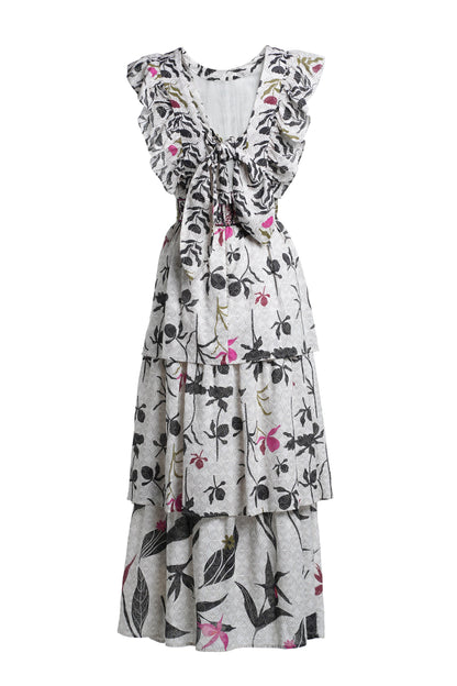 Emily Lovelock Harper Print Mix Dress - Ivory