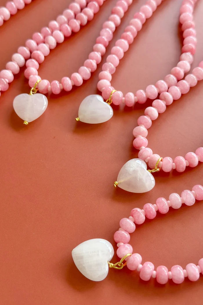 Mosk Melbourne OVER SIZED JADE PINK GEM NECKLACE