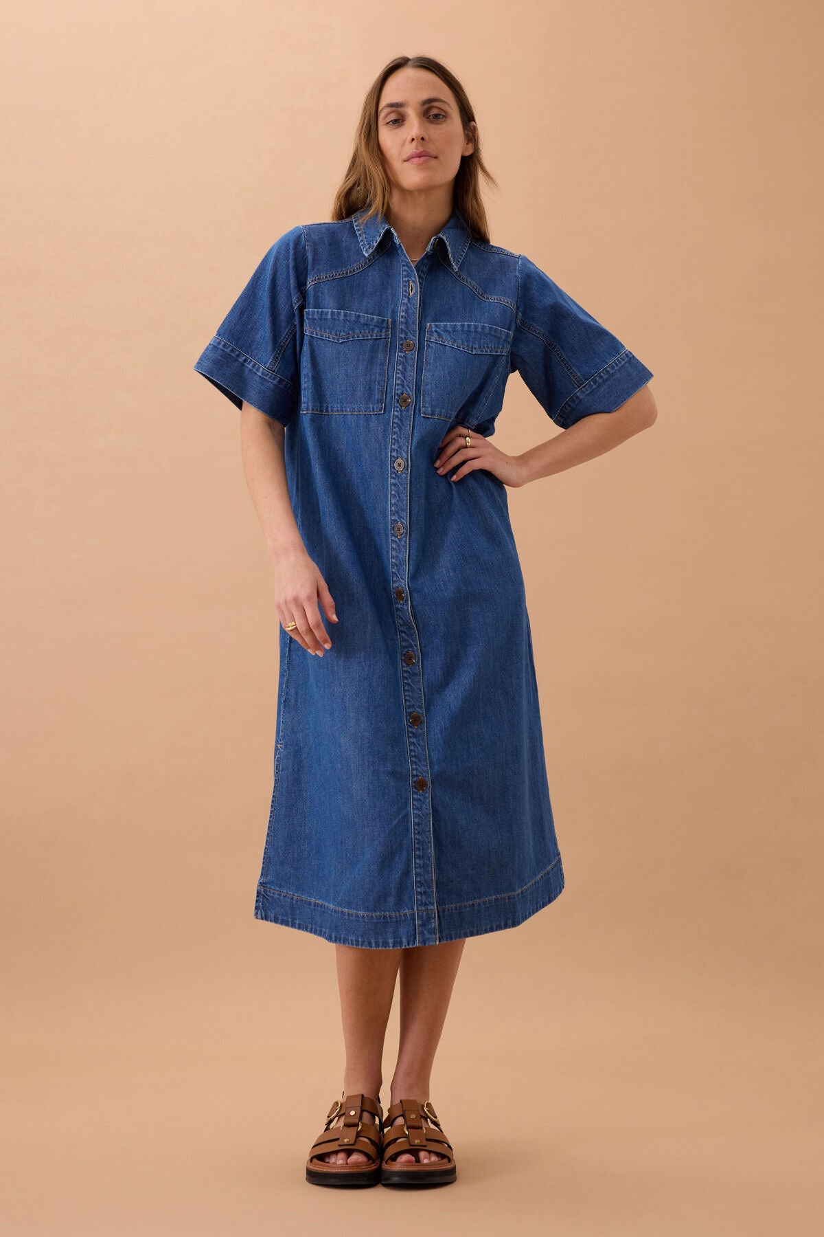 Ceres Life Ava Short Sleeve Midi Dress Fresh Indigo