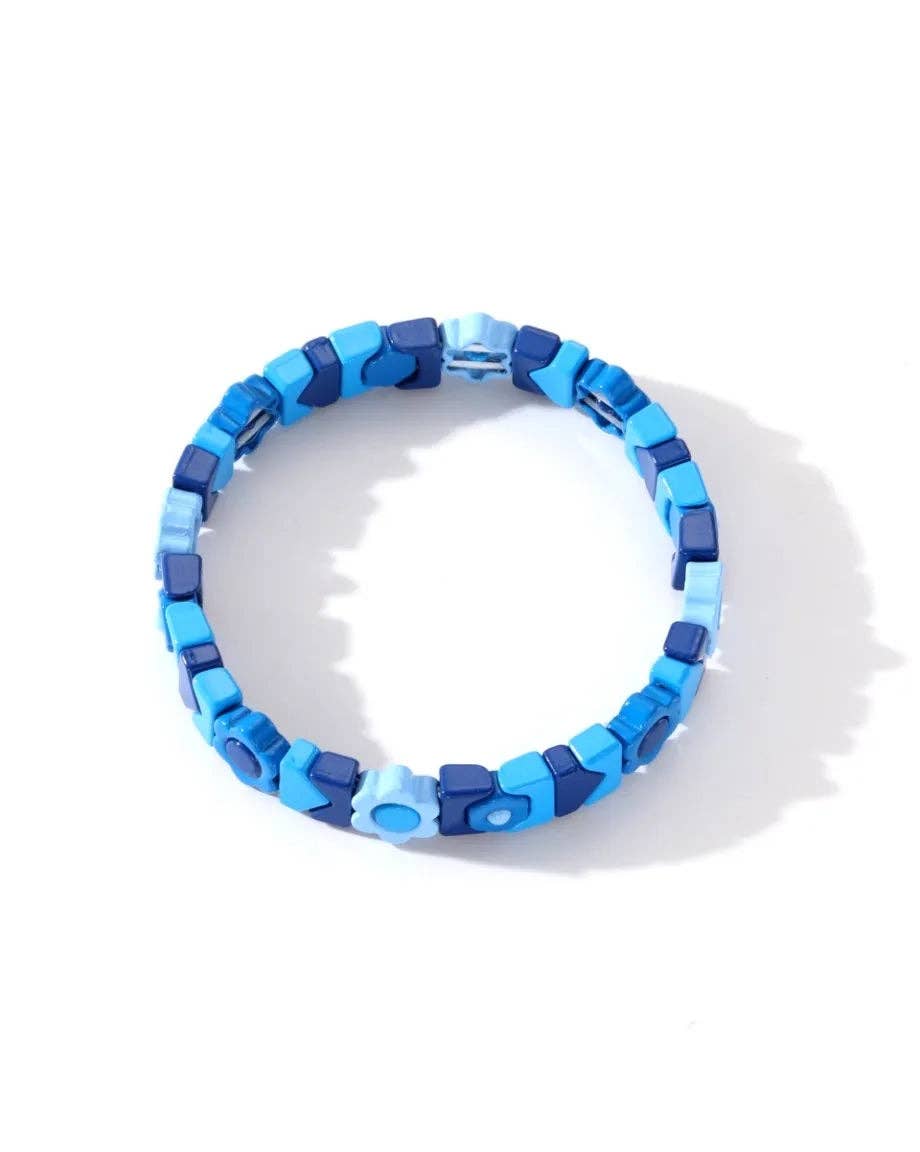 Colourful Enamel Stacking Bracelet Collection in Gold & Silver: Gold Tubey Blue