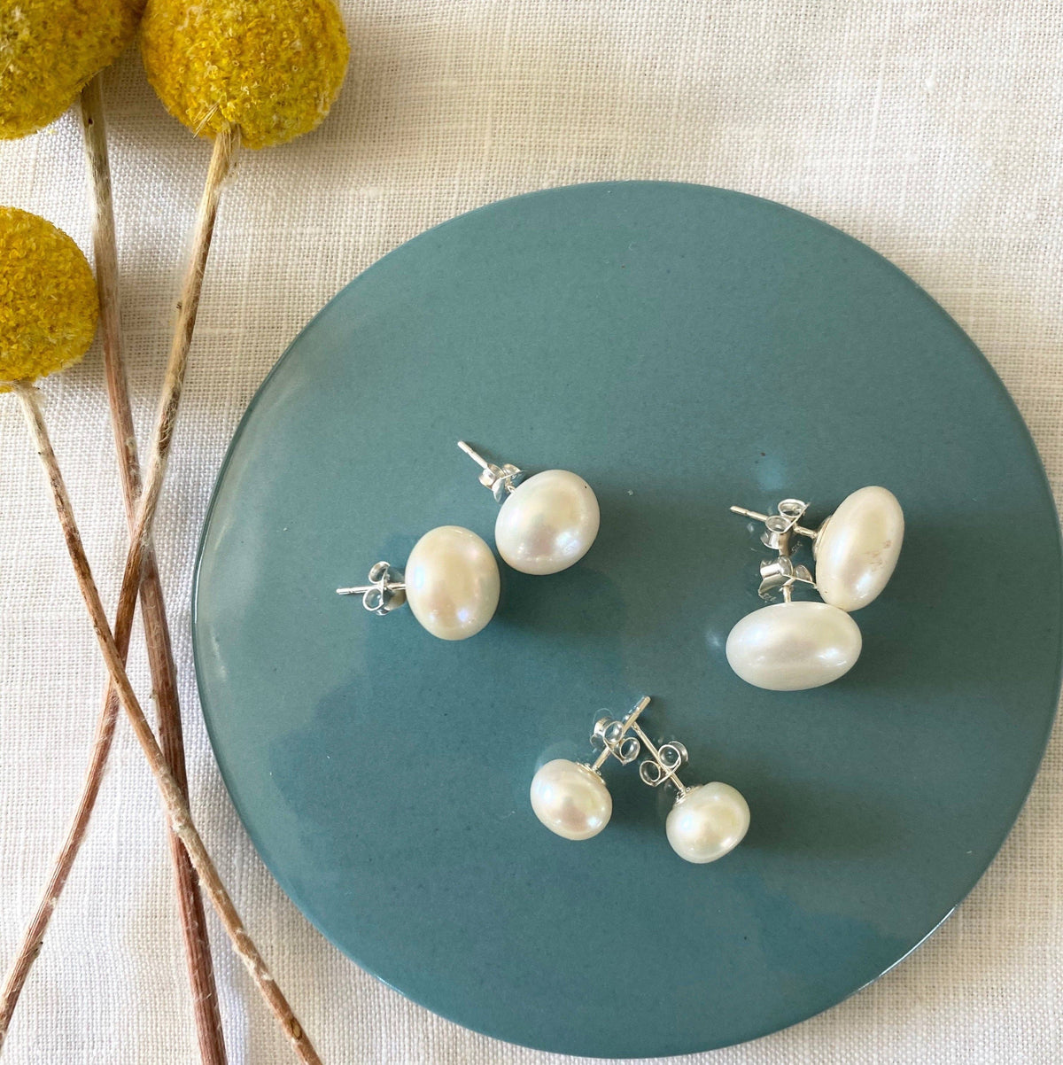 Greenwood Designs Sterling Silver Freshwater Pearl Stud Earrings - 4 Sizes