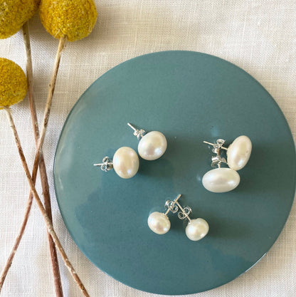 Greenwood Designs Sterling Silver Freshwater Pearl Stud Earrings - 4 Sizes