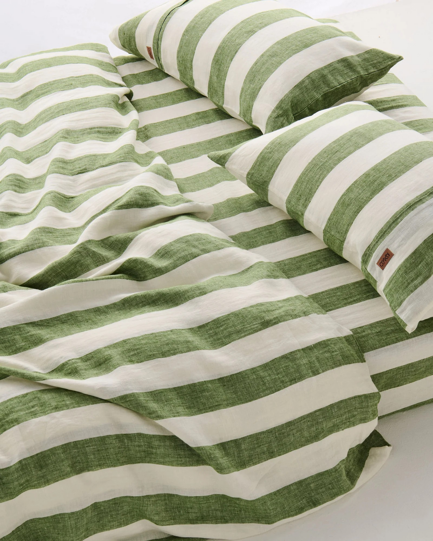 Kip & Co Moss Green Stripe Linen Pillowcase set