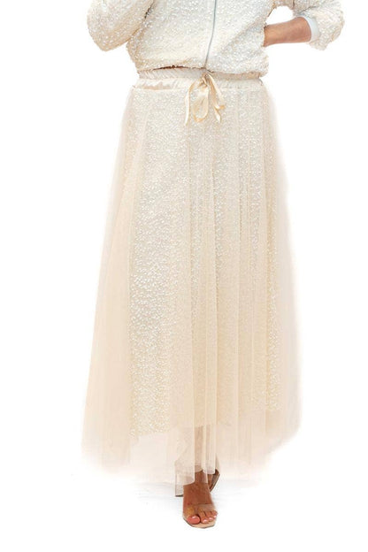 Trinny Skirt- Cream- Sequin skirt with tulle overlay