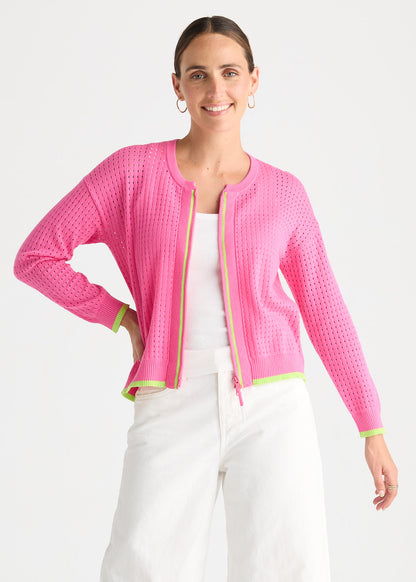 Zaket and Plover Pointelle Zip Cardi - Pop Pink