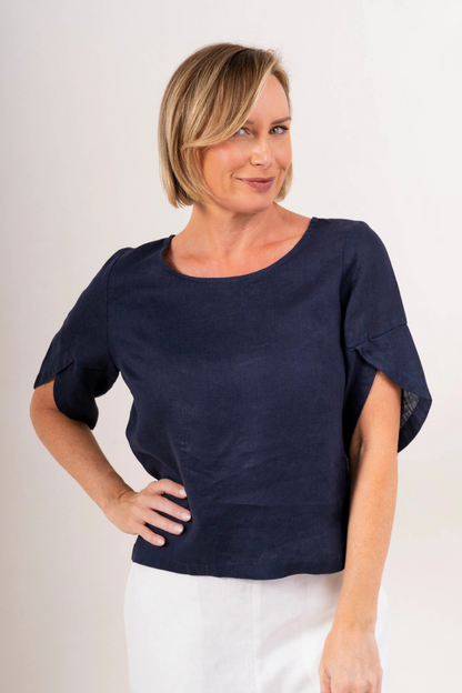 See Saw Envelope Sleeve Top- Navy