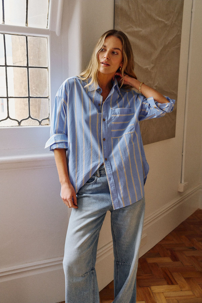 Ceres Life Peta Oversized Shirt - Bay Blue/Butter Yellow