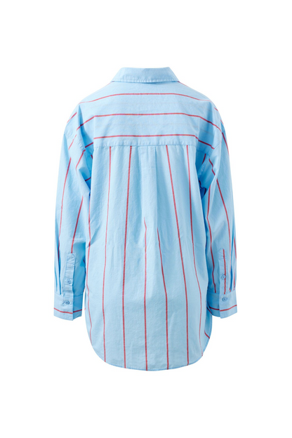 Ceres Life Peta Oversized Shirt - Fresh Blue/Red Mini Stripe
