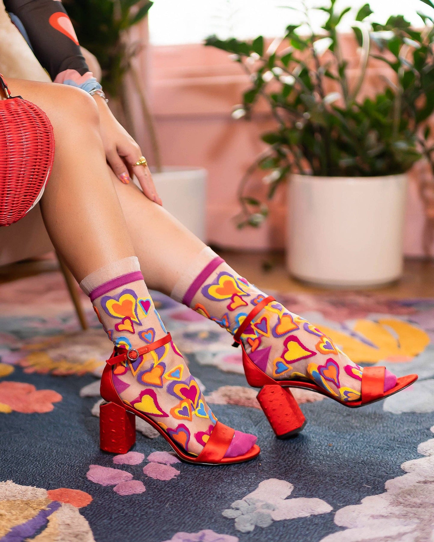 Y2K Hearts Ruffle Sheer Crew Sock