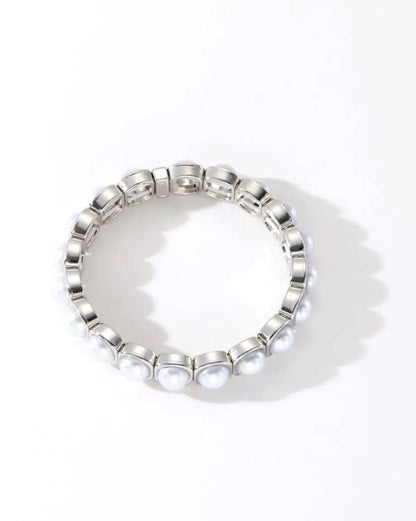 Colourful Enamel Stacking Bracelet Collection in Gold & Silver: Pearl Pop Silver