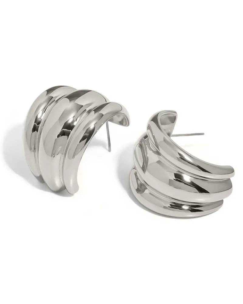 Thea Silver Ribbed Hoop Earrings