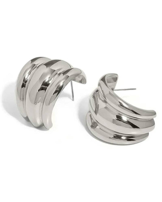 Thea Silver Ribbed Hoop Earrings