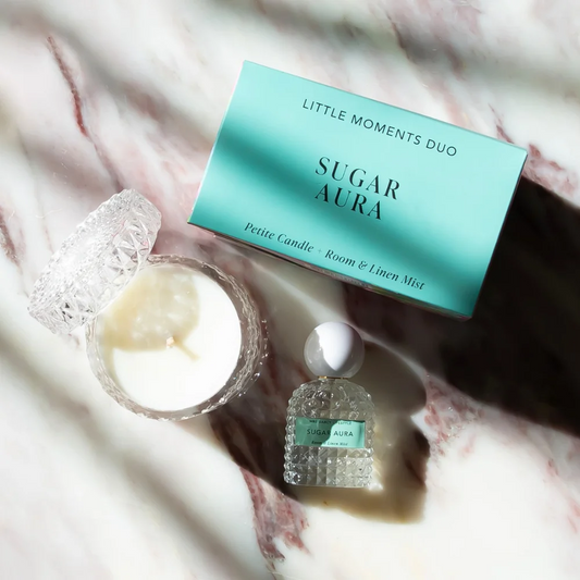 Sugar Aura scented candle and room linen mist 