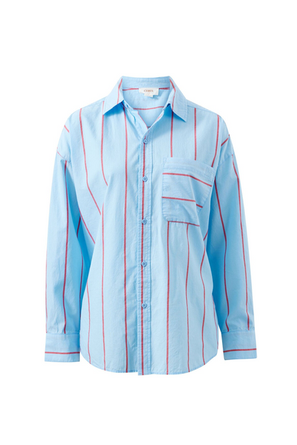 Ceres Life Peta Oversized Shirt - Fresh Blue/Red Mini Stripe