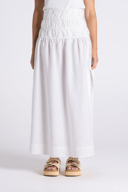 Two T's Gathered Midi Skirt - White