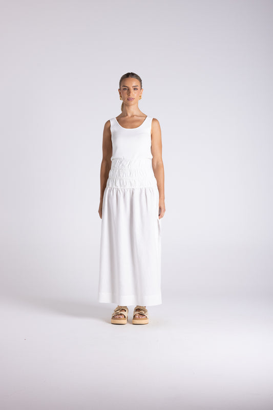 Two T's Gathered Midi Skirt - White