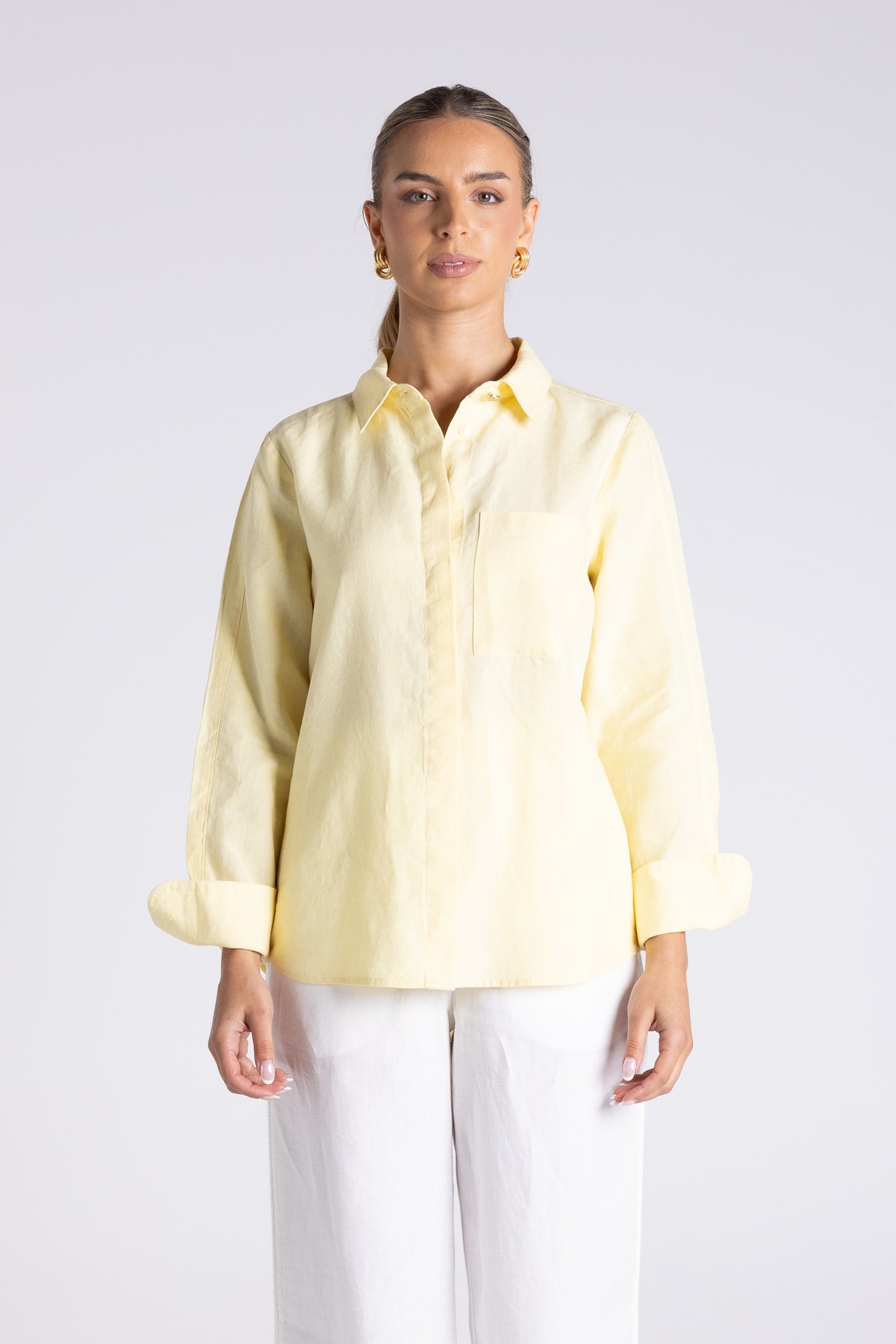 Two T's Sofia Shirt with Gold Button - Lemon Icing