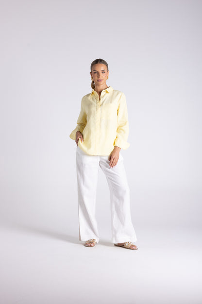 Two T's Sofia Shirt with Gold Button - Lemon Icing