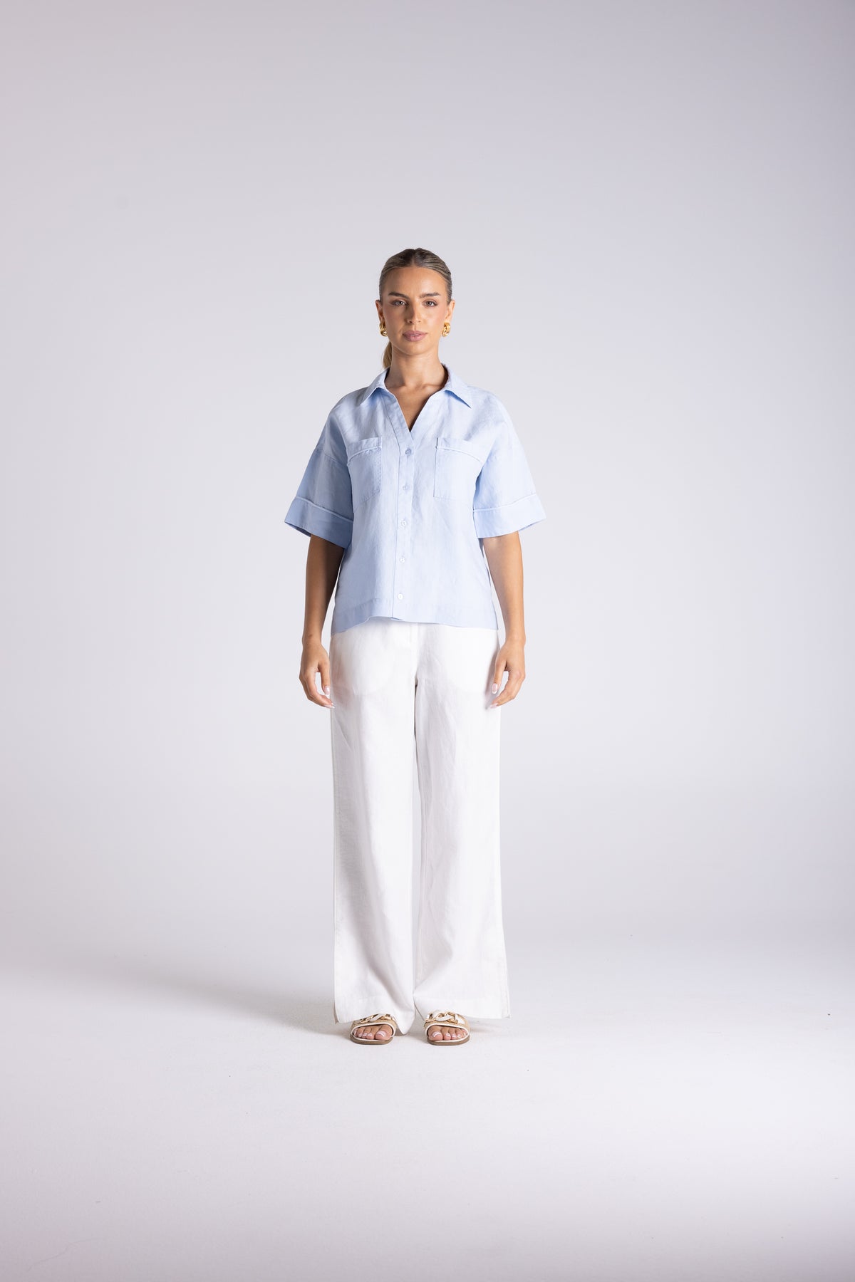 Two T's Olivia Short Sleeve Shirt - Cornflower