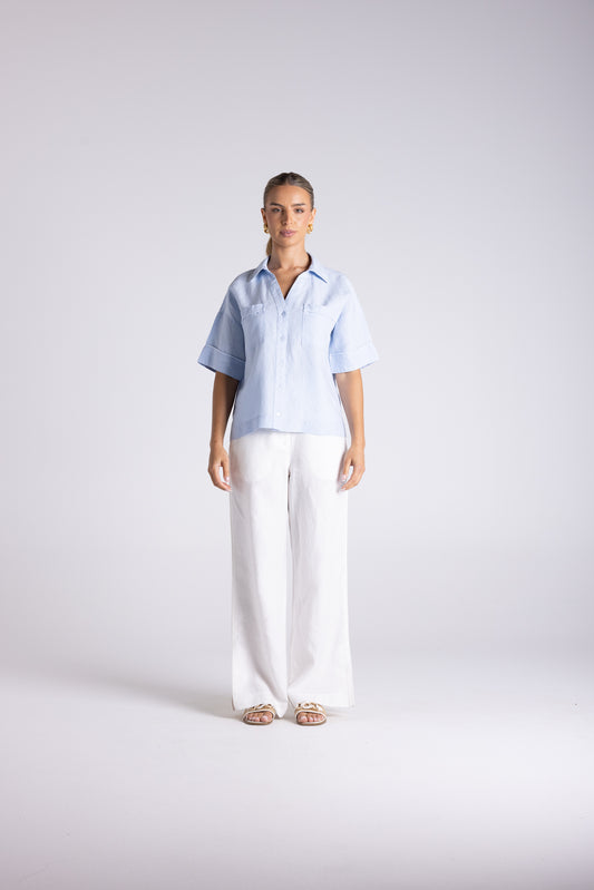 Two T's Olivia Short Sleeve Shirt - Cornflower