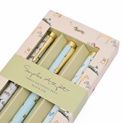 Sophie Allport Gift Pen Set (3) Hen Dog Bee Boxed Ballpoint