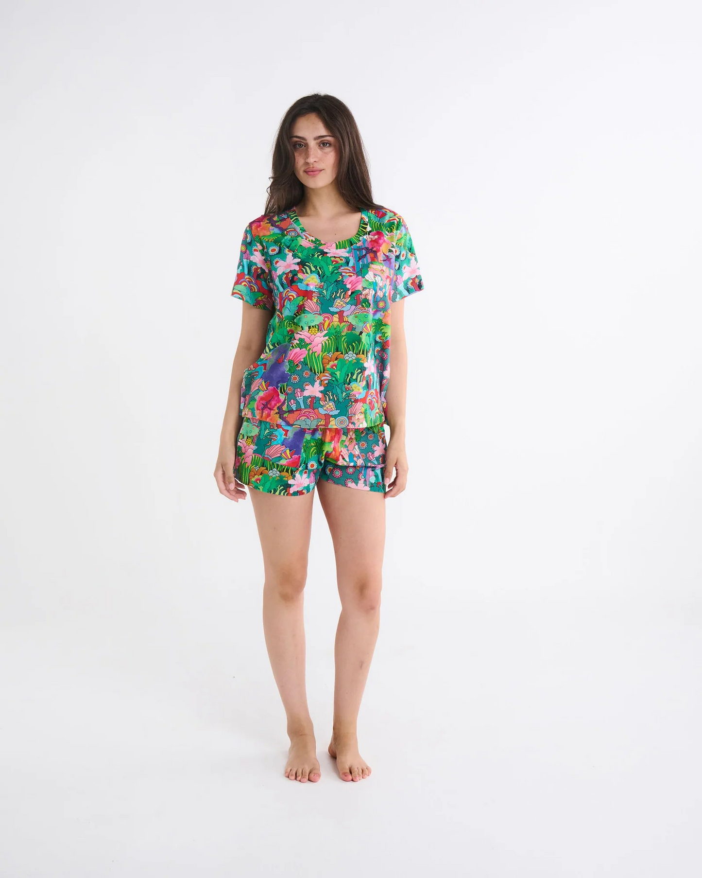 Kip&Co x The Beatles Big Flower Dreamscape Adult Organic Cotton Short Sleeve T-Shirt & Shorts Pyjama Set