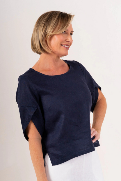 See Saw Envelope Sleeve Top- Navy
