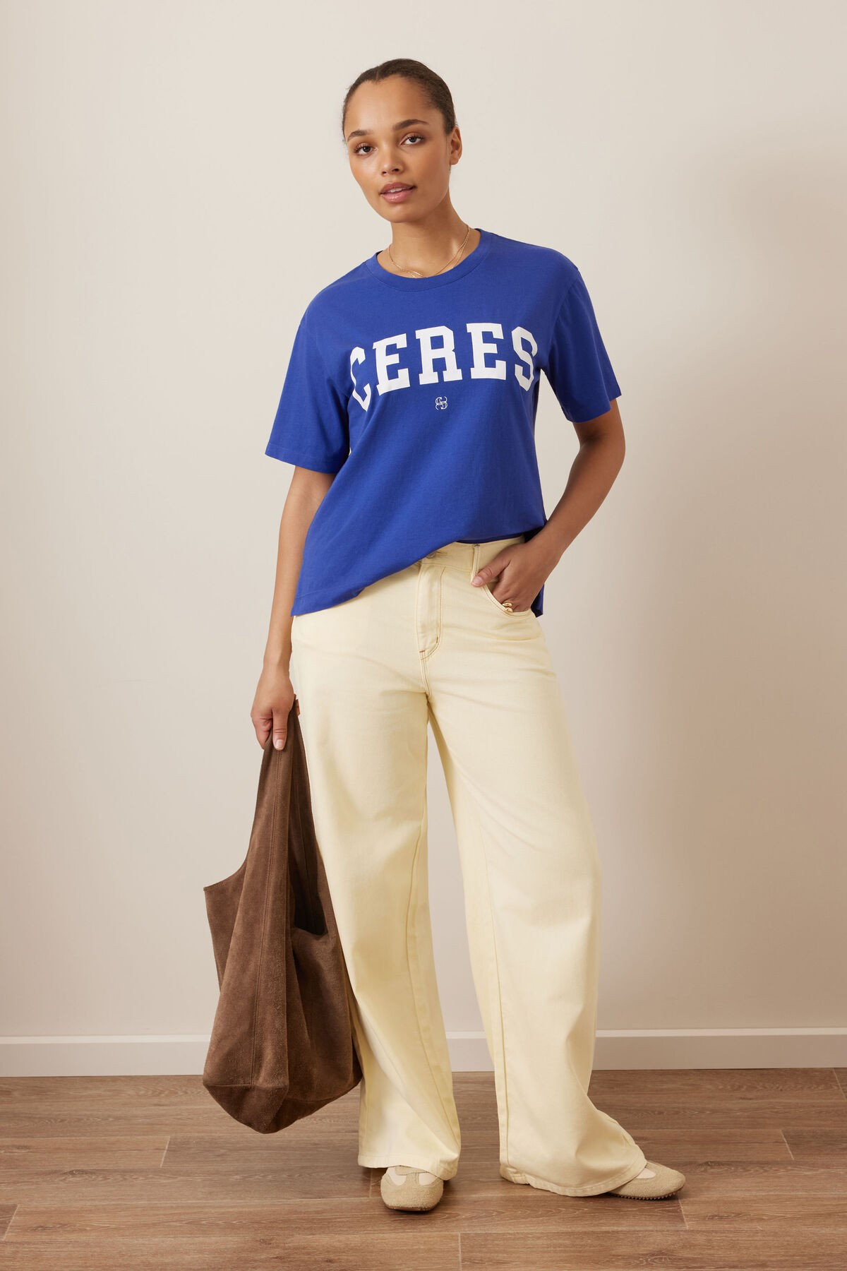 Ceres Life Stevie Slouchy Tee - Polo blue/Marshmallow varsity