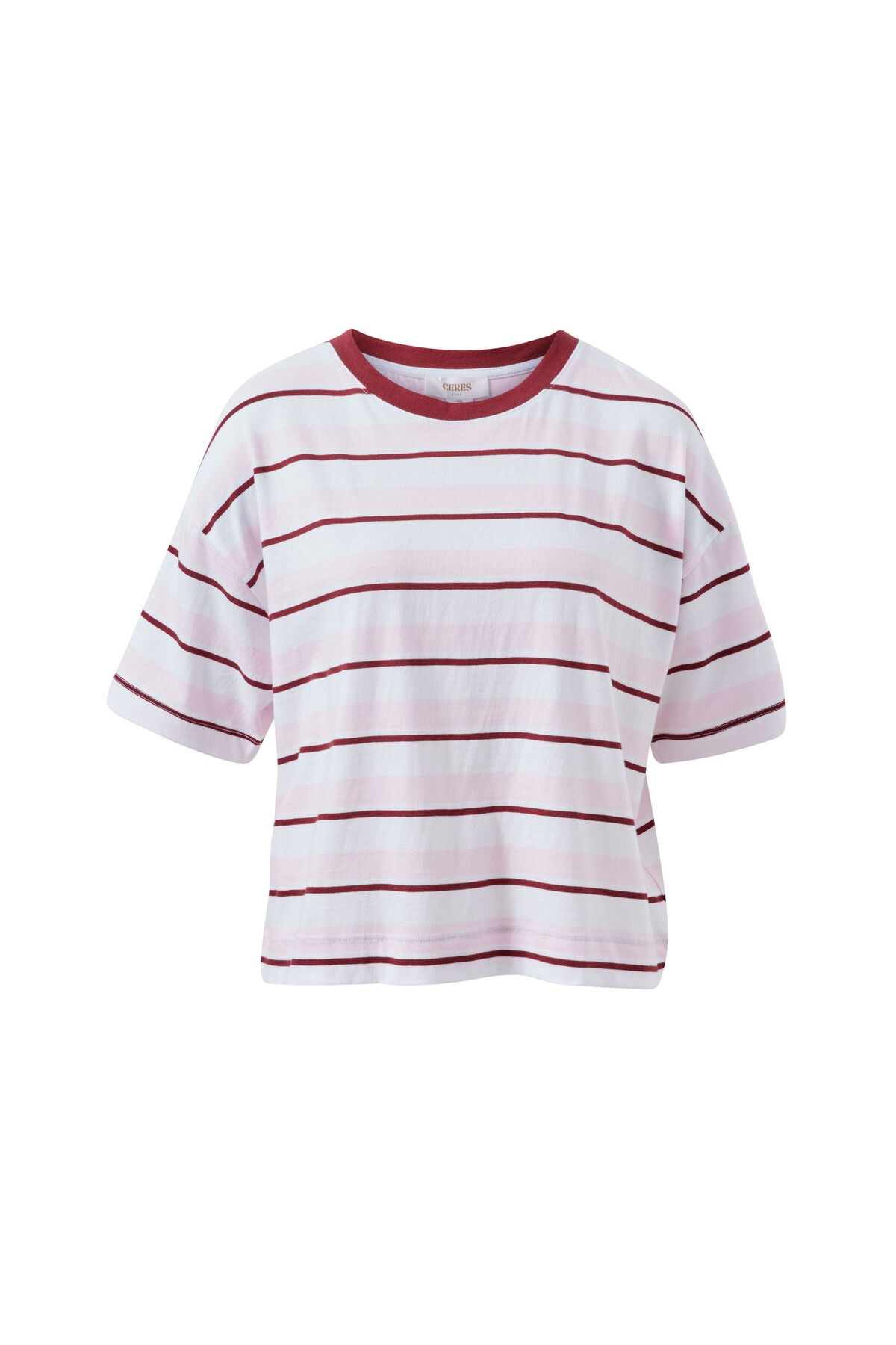 Ceres Life Brea Boxy Tee - Sunfaded Pink/Mulberry Stripe