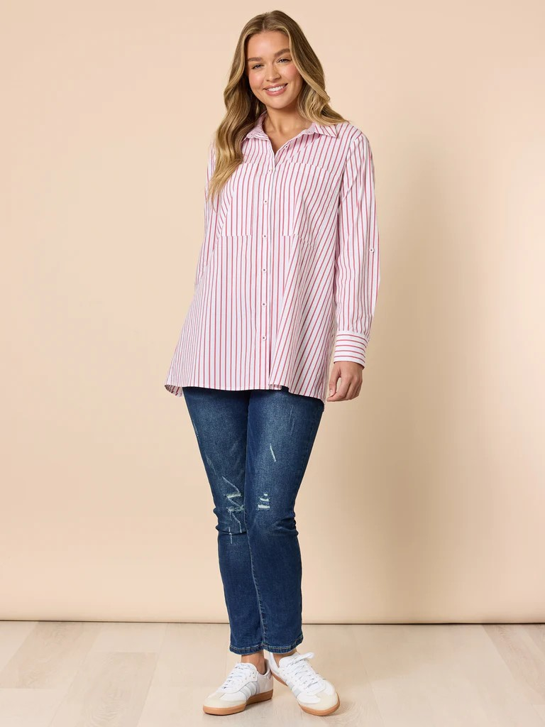 Threadz Off the Cuff Stripe Print Shirt - Red/ White