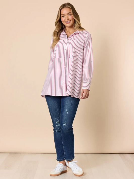 Threadz Off the Cuff Stripe Print Shirt - Red/ White
