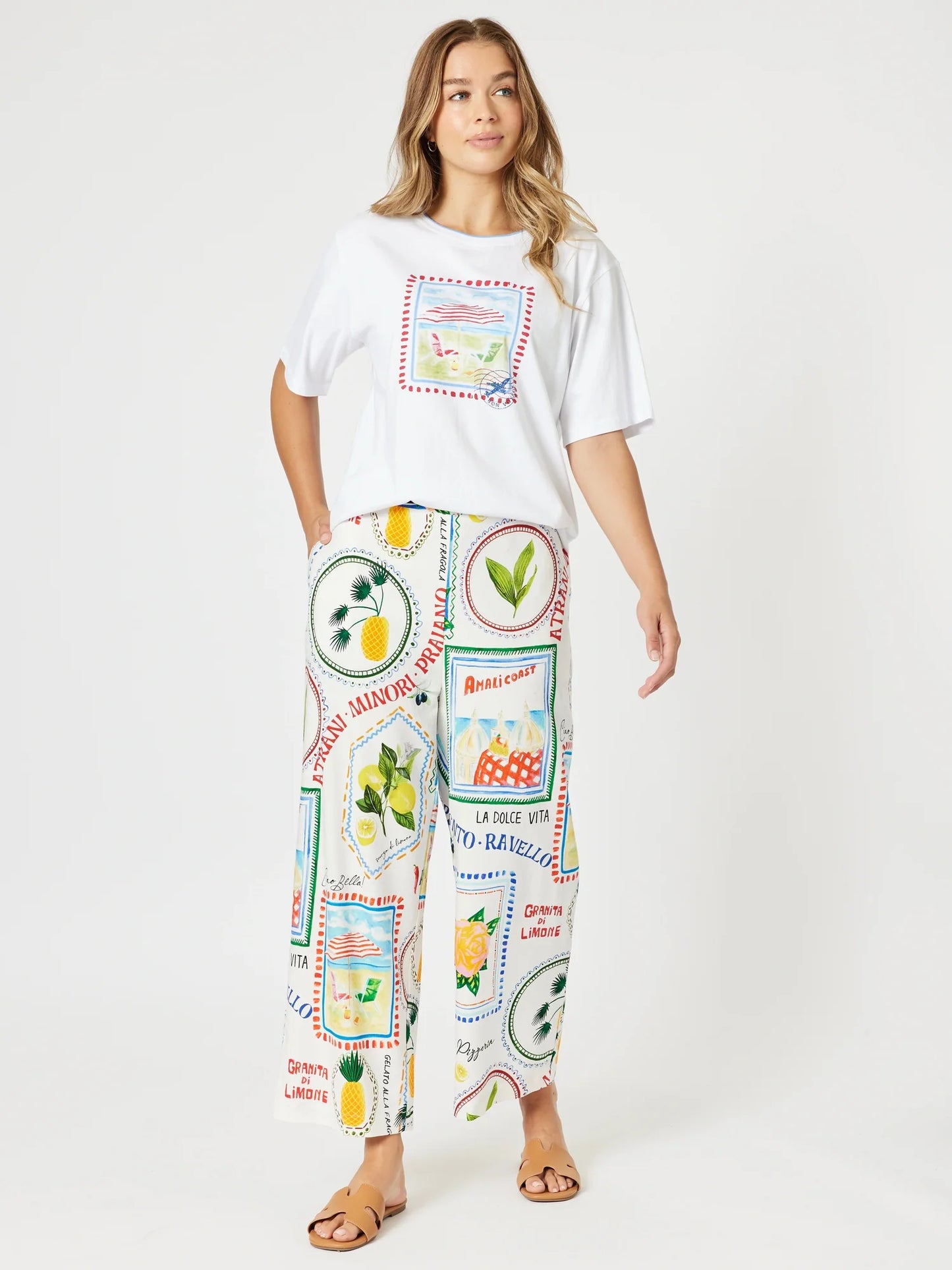 Threadz Amalfi Wide Leg Pant - Blue / Multi