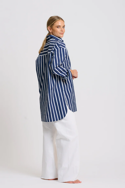 Shirty Bobbie Boyfriend Shirt - Navy Thick Stripe