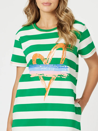 Threadz Heart Stripe Dress Elm White