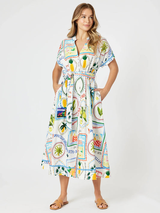 Threadz Amalfi Midi Dress - Blue / Multi