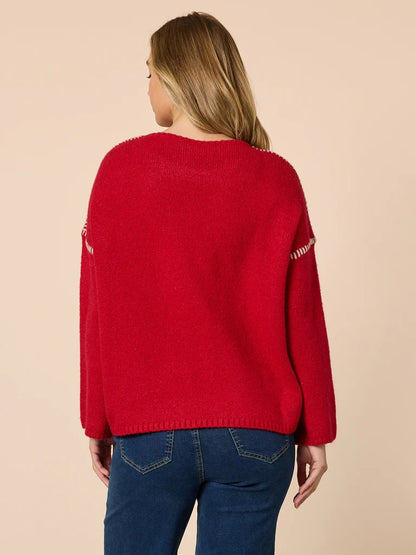 Threadz Rouge Contrast Stitch Knit - Red