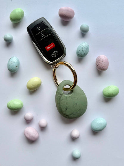 Greenwood Designs Egg Charm Resin Keyrings: Lemon / Silver