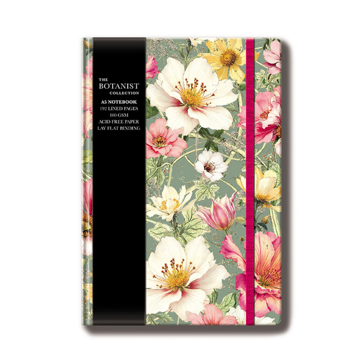 A5 Notebook Hardback Stationery Gift Paper Flowers Green
