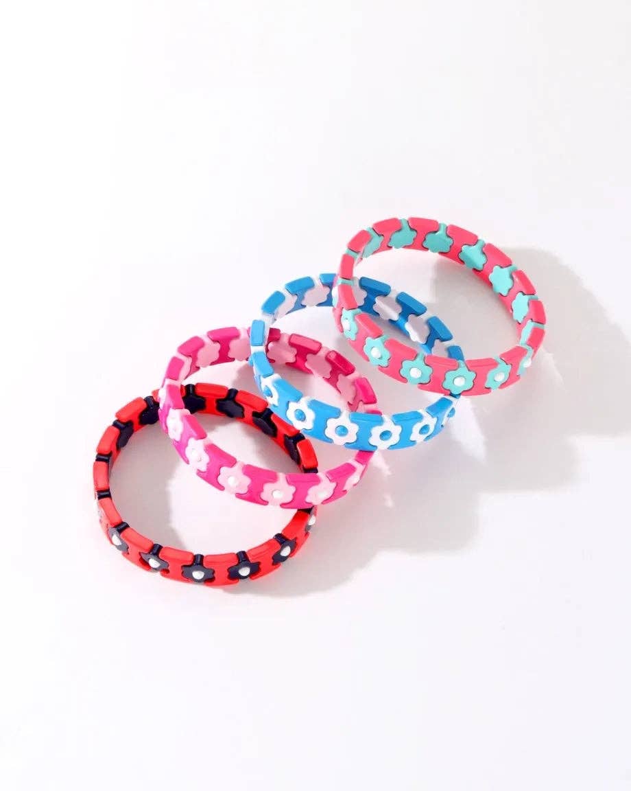 Colourful Enamel Stacking Bracelet Collection in Gold & Silver: Gold Tubey Hot Pink