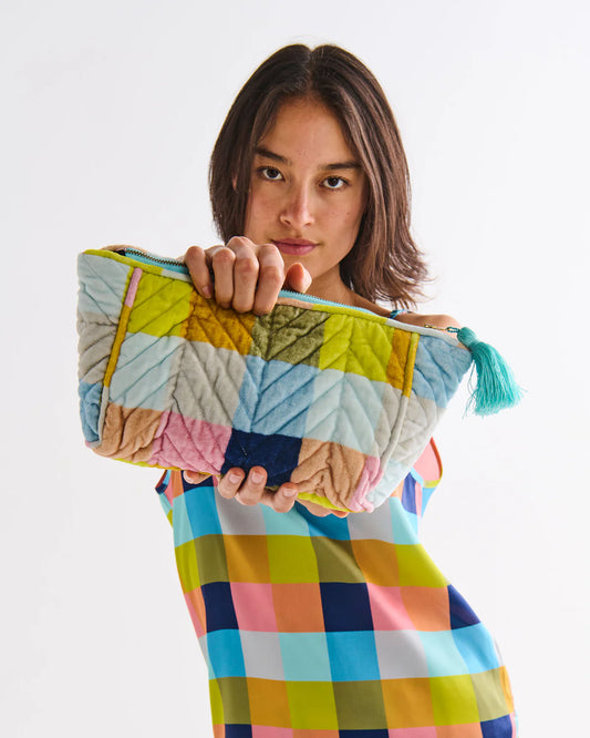 multicolour quilted cosmetic toiletry bag, toiletry case, travel pouch