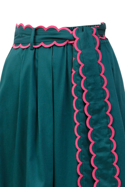 Emily Lovelock Maya Embroidered Skirt Dark Moss