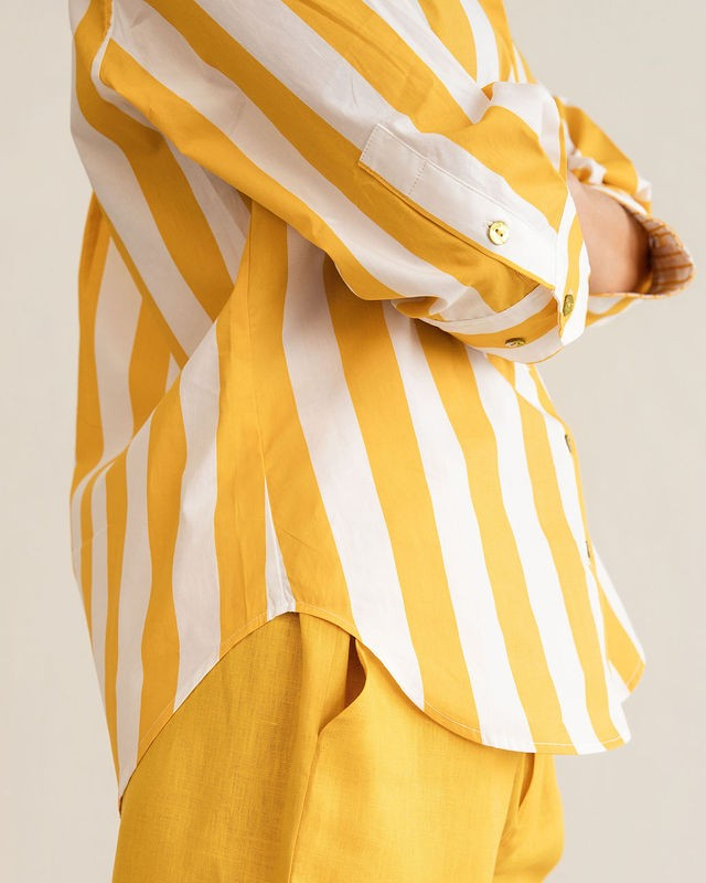 Kaleido 100% Cotton 3/4 Sleeve Classic Shirt - Mango Block Stripe