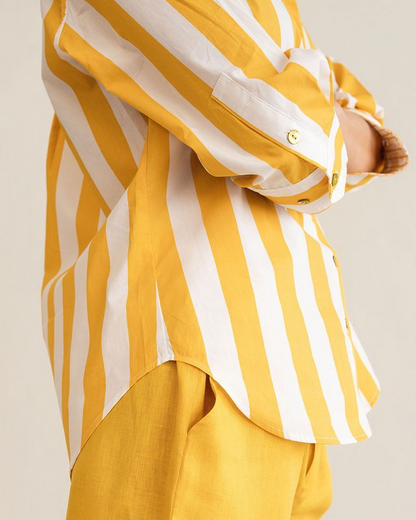 Kaleido 100% Cotton 3/4 Sleeve Classic Shirt - Mango Block Stripe