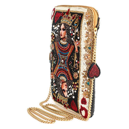 The Queen Beaded Queen Playing Card Mini Crossbody Clutch