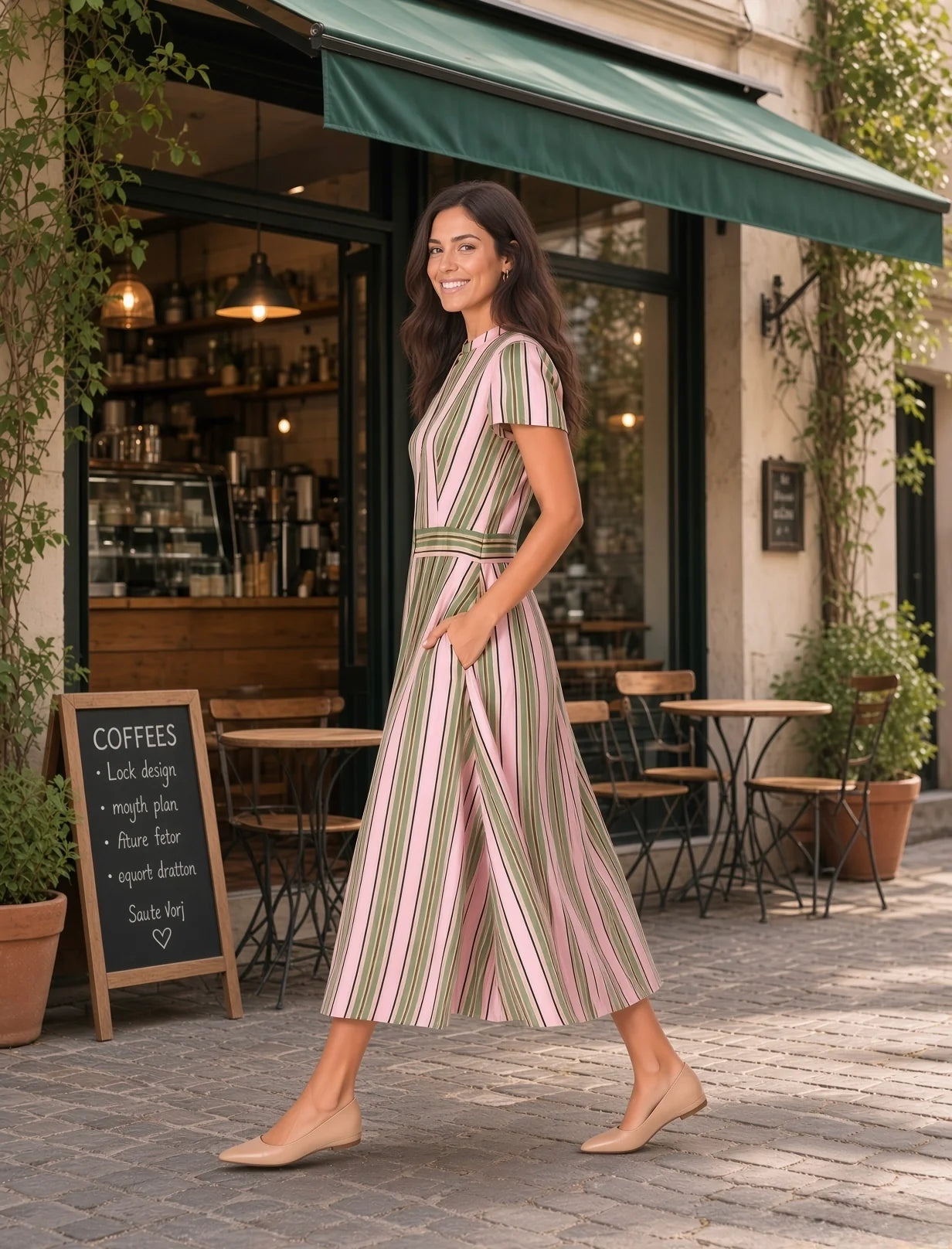LEONI Lyra Dress Pink/Green Stripe