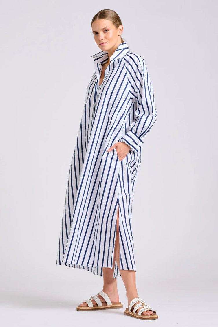 Shirty The Gigi Relaxed Dress - White with Navy Stripe