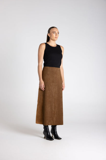 Two T's Faux Suede Skirt - Toffee