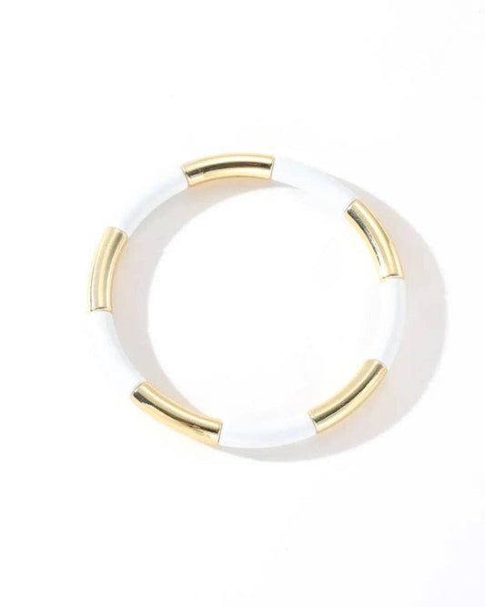Colourful Enamel Stacking Bracelet Collection in Gold & Silver: Gold Tubey White