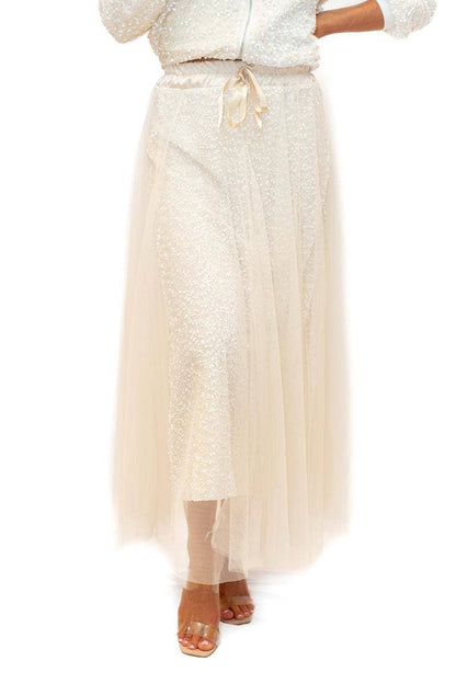 Trinny Skirt- Cream- Sequin skirt with tulle overlay